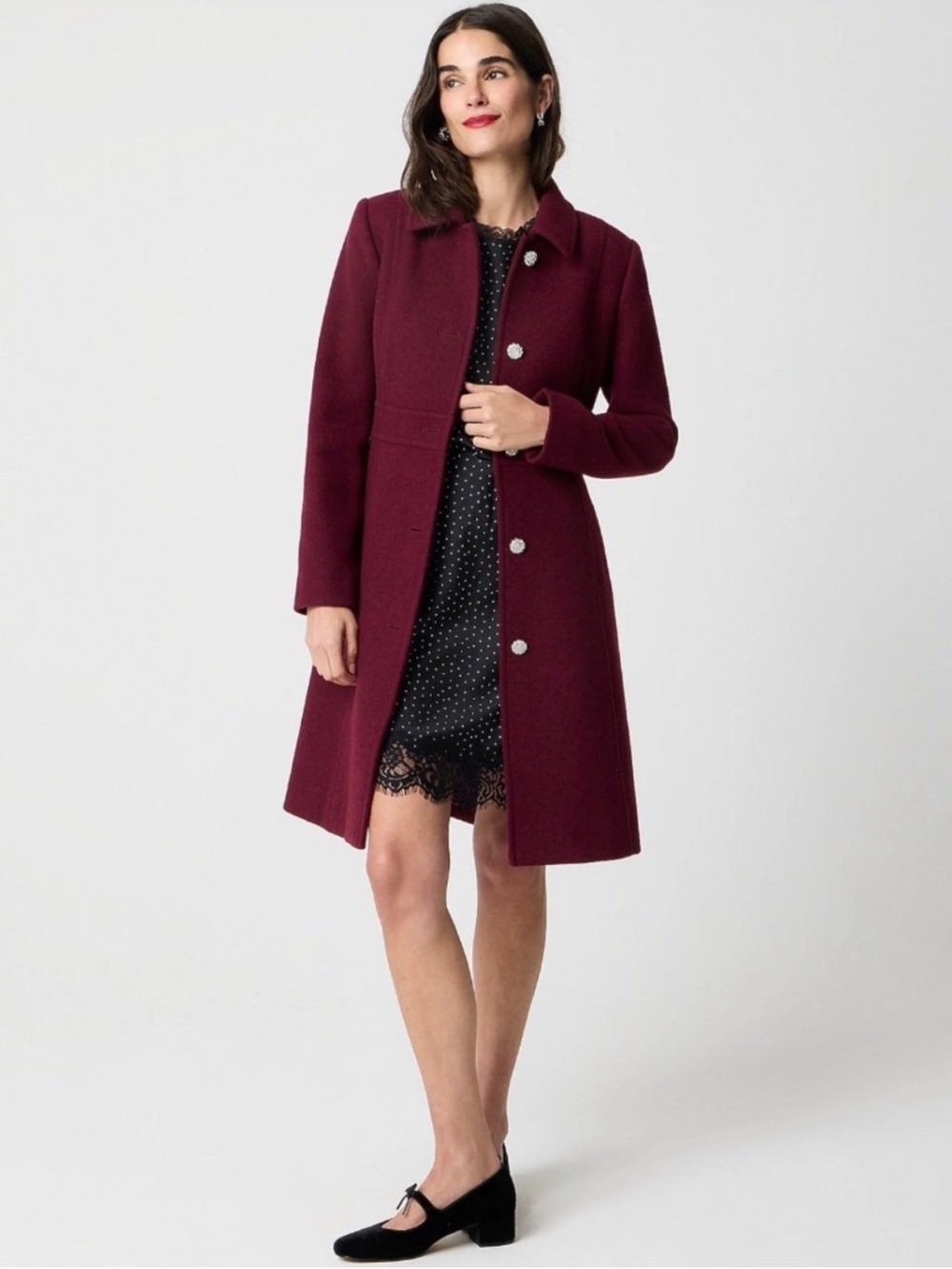 J. Crew Wine Lady Day Coat 
Beautiful unique color.petite ♥️